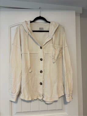 American Eagle Outfitters Cream Hooded Button-Up Jacket